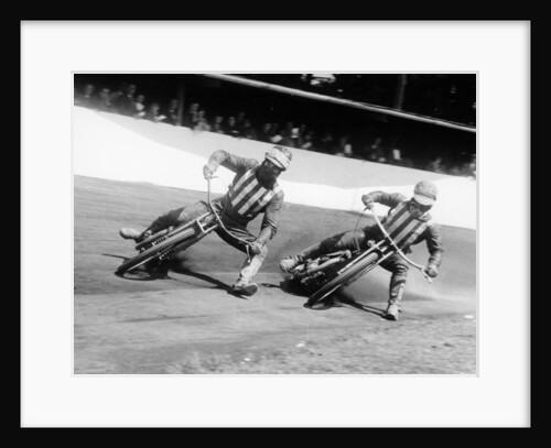 Dick Bradley (on the left) and Alby Golden at a speedway track by Anonymous