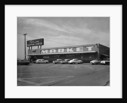 Cars parked outside a supermarket, USA, c1956 by Unknown