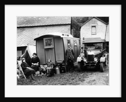 Family group with a 1925 Morris Oxford 14/28 and caravan, (Eccles, c1926?) by Unknown