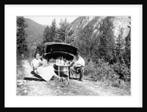 Couple with Vauxhall Wyvern enjoying a picnic, c1950 by Unknown