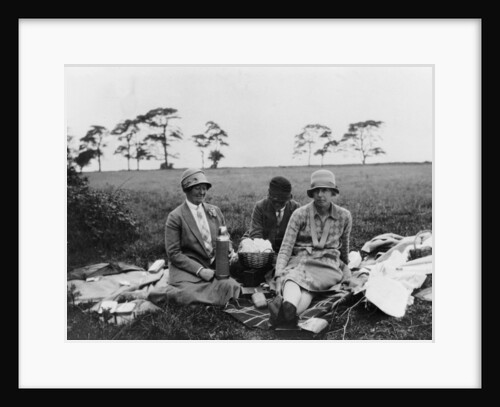 Three women having a picnic in a field, (1920s?) by Unknown