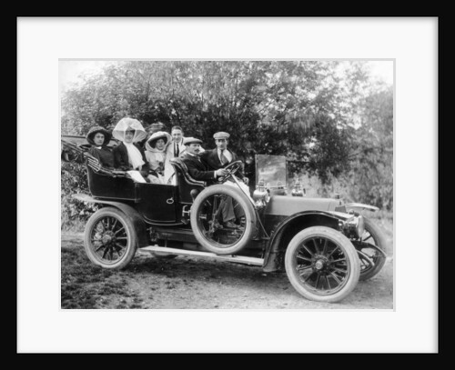 A group of men and women taking an outing in a 1907 Mercedes, 1908 by Unknown