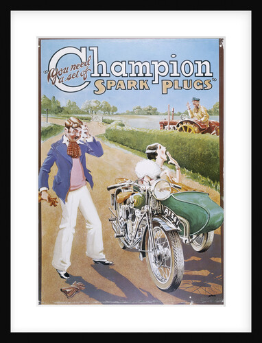 Poster advertising Champion spark plugs by Unknown