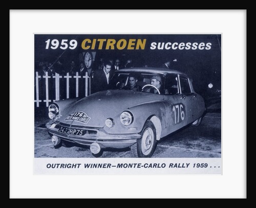 Poster advertising the Citroën Monte Carlo Rally winner, 1959 by Unknown