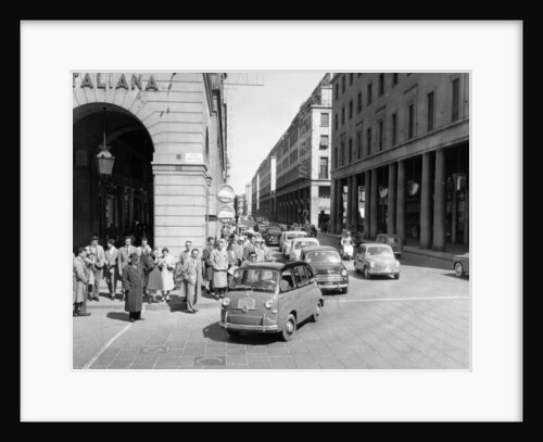 Fiat 600 Multipla leading a procession of Fiats, Italy, (late 1950s?) by Unknown