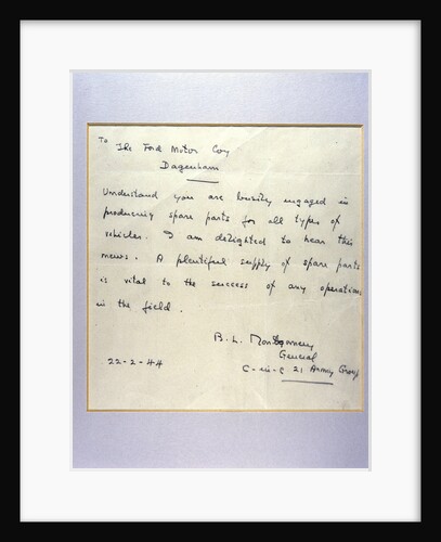 A letter from General Montgomery to Henry Ford, 1944 by General Montgomery