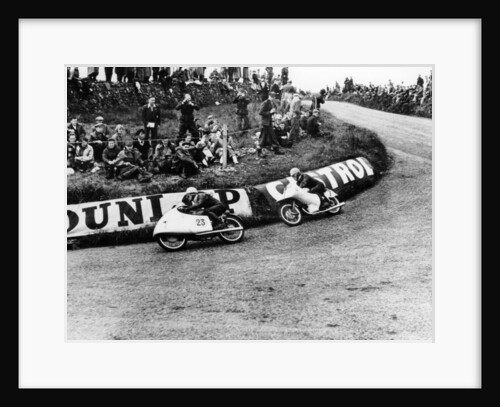 Rupert Hollaus on bike number 23, Carlo Ubbiali on bike number 7, 1954 by Unknown
