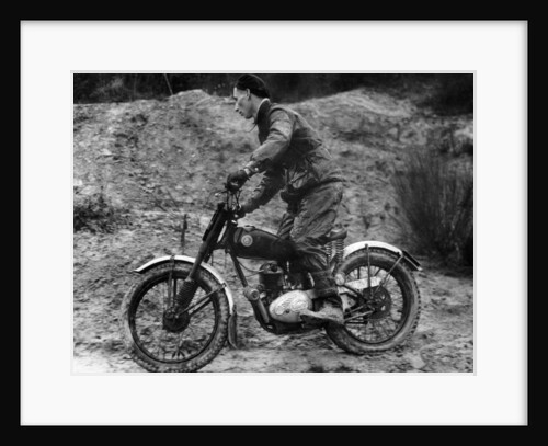 Cullen riding a Francis Barnett bike at the J White Trial by Unknown