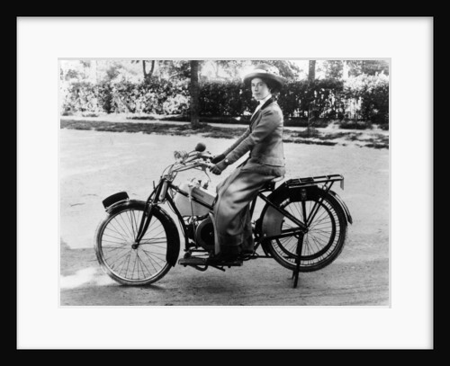 A woman on a Douglas motorbike, (c1913?) by Unknown