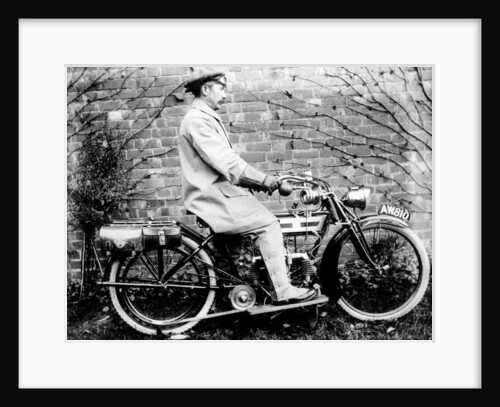 Man on a 1913 Douglas 350cc motorcycle, (c1913?) by Unknown