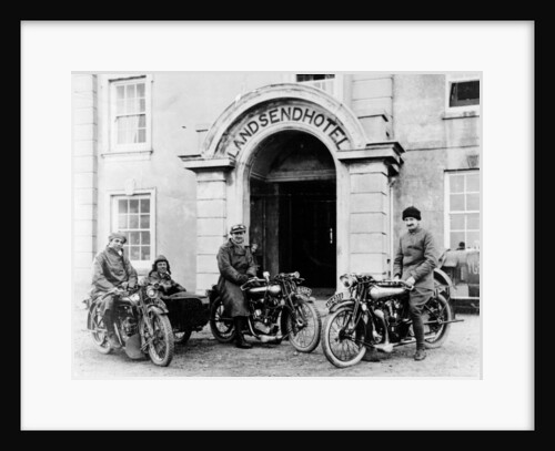 Motorcyclists with Mk1 Brough Superiors outside the Land's End Hotel, Cornwall, 1921 by Unknown
