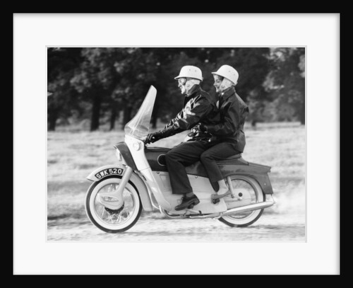 A man and a woman riding an Ariel Leader, 1958 by Unknown