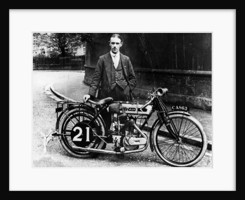 Billy Jones with an AJS motorbike, 1914 by Unknown