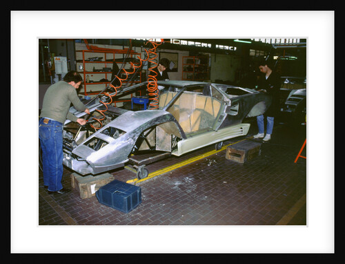 Lamborghini factory 1988.Countach under construction by Unknown