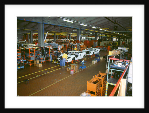 Lamborghini factory 1988.Countach under construction by Unknown