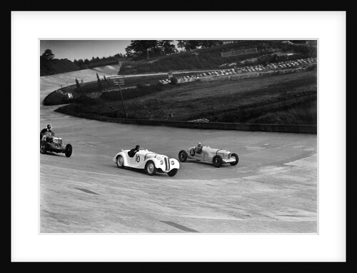 MG K3, Frazer-Nash BMW and Alvis cars racing at Brooklands by Bill Brunell