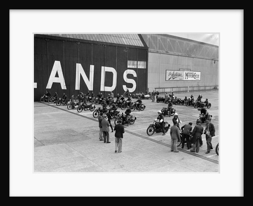Motorcycles on the start line at the MCC Members Meeting, Brooklands, 10 September 1938 by Bill Brunell