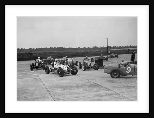 Cars racing at the BARC Meeting on the Campbell Circuit, Brooklands, 15 October 1938 by Bill Brunell