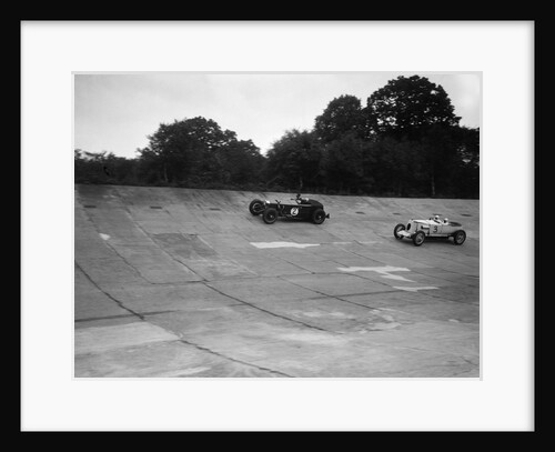 Invicta and Vauxhall 30/98 racing on the banking at an Inter-Club Meeting, Brooklands, 20 June 1931 by Bill Brunell