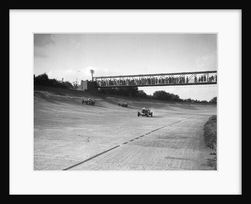 Cars racing on Byfleet Banking during the BRDC 500 Mile Race, Brooklands, 3 October 1931 by Bill Brunell