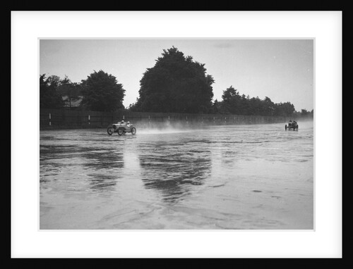 Austin 7 leading a MG in the wet at the LCC Relay GP, Brooklands, 25 July 1931 by Bill Brunell
