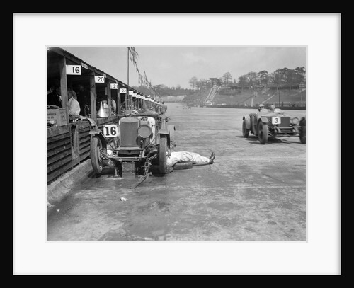Mechanic working on a Lea Francis J type at the JCC Double Twelve race, Brooklands, May 1931 by Bill Brunell