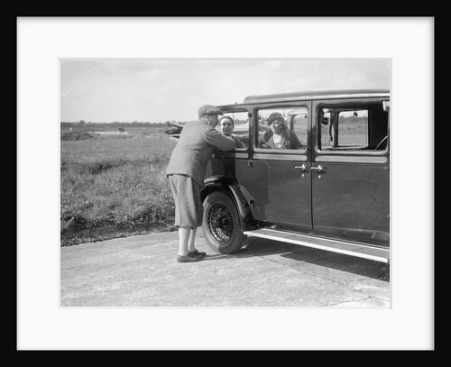 Hugh McConnell, Sammy Davis and Mrs Davis with an Austin 20/6 landaulette at Brooklands, 1931 by Bill Brunell