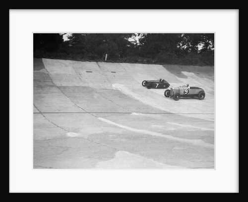 Austin 747 cc works racer and another car on the Members Banking at Brooklands by Bill Brunell