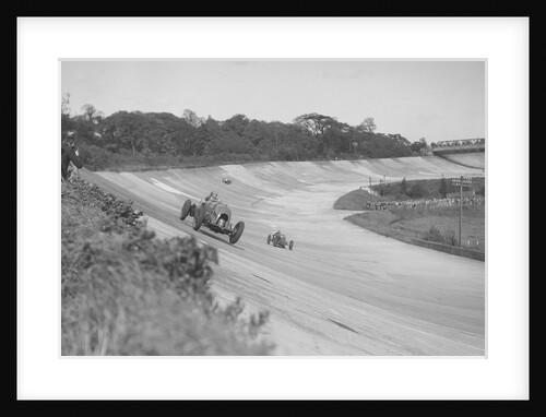 Sir Henry Birkin's Bentley leading Earl Howe's Bugatti Type 54, BARC meeting, Brooklands, May 1932 by Bill Brunell