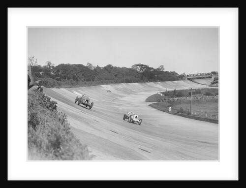 Sir Henry Birkin's Bentley racing RJ Munday's Vauxhall 30/98, BARC meeting, Brooklands, 16 May 1932 by Bill Brunell