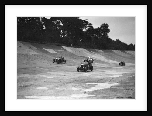Cars racing on the banking at a JCC Members Day, Brooklands by Bill Brunell