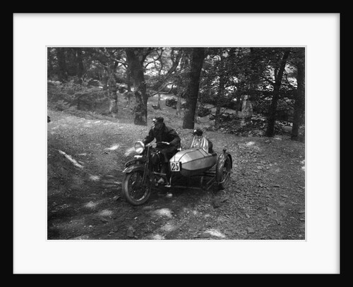 Harley-Davidson and sidecar, B&HMC Brighton-Beer Trial, Fingle Bridge Hill, Devon, 1934 by Bill Brunell