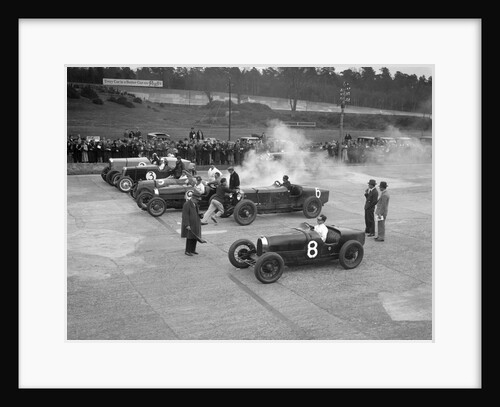 Cars on the start line at a BARC meeting, Brooklands, 1930 by Bill Brunell