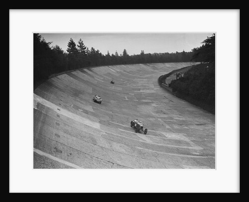 Frazer-Nash and Frazer-Nash BMW racing on the banking at Brooklands, 1938 or 1939 by Bill Brunell