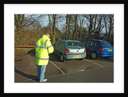 Car Park attendant recording car registration numbers by Unknown