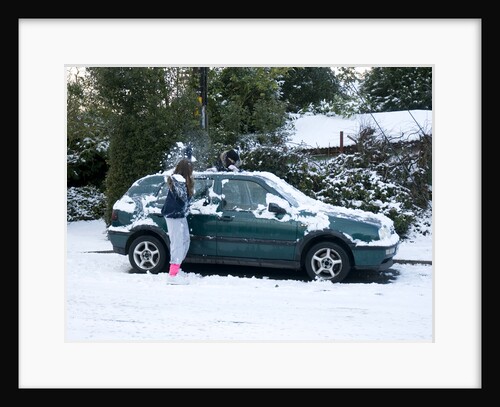 Girls palying with snowballs by VW Golf 2009 by Unknown