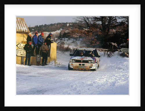 Juha Kankkunen in Lancia Delta HF during 1987 Monte Carlo Rally. He finished 2nd overall by Unknown