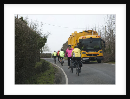 Group of cylists encounter refuse truck on country road in New Forest 2014 by Unknown
