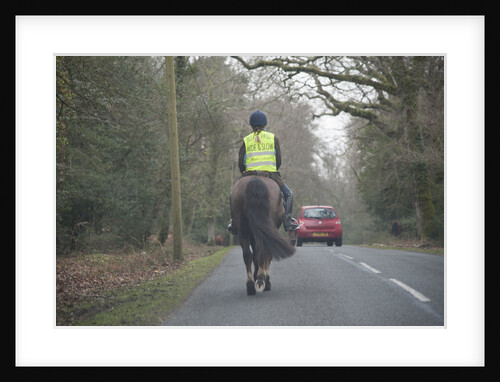 Rider on horseback on country road in New Forest 2014 by Unknown