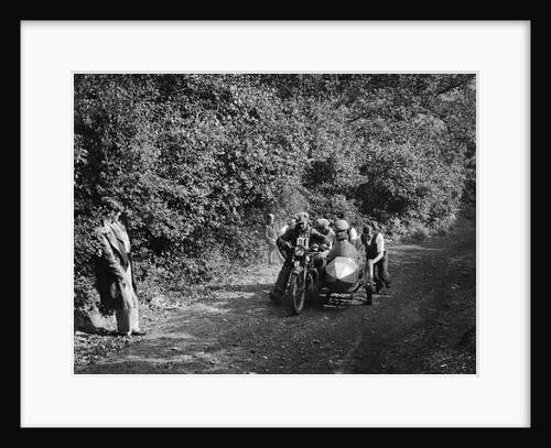 Motorcycle and sidecar competing in the Brighton and Hove Motor Club Brighton-Beer Trial, 1930 by Bill Brunell