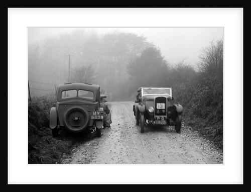 Triumph of J Cramer-Parry passing an official's Riley, MCC Exeter Trial, Blackhill, Dorset, 1930 by Bill Brunell