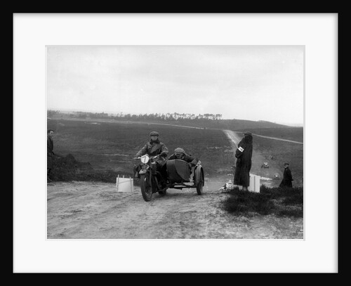 Motorcycle and sidecar competing in a motoring trial, Bagshot Heath, Surrey, 1930s by Bill Brunell