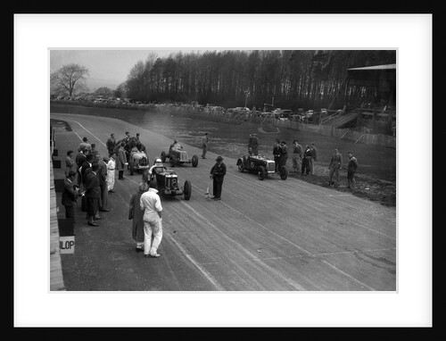 MG Q type, Frazer-Nash Shelsley and Bugatti Type 51 on the starting grid at Donington Park, 1930s by Bill Brunell
