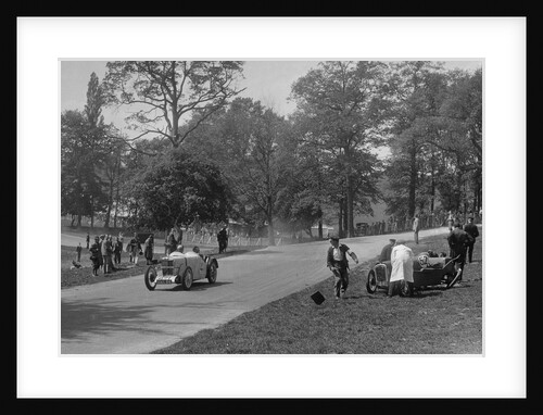 MG J2 passing the crashed Austin 7 of B Sparrow, Donington Park Race Meeting, Leicestershire, 1933 by Bill Brunell