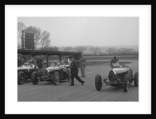 Alfa Romeo and two Bugatti Type 35s on the start line, Donington Park, Leicestershire, 1935 by Bill Brunell