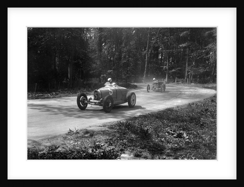TP Cholmondeley-Tapper's Bugatti Type 37A leading a Frazer-Nash TT replica at Donington Park, 1930s by Bill Brunell