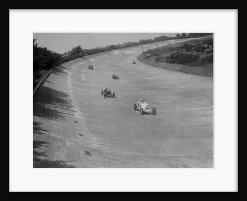 Bugatti T37s of Eileen Ellison and S Smith on Byfleet Banking, BARC meeting, Brooklands, 1933 by Bill Brunell