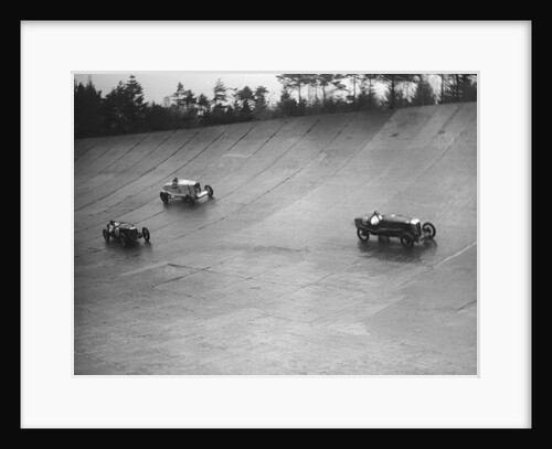 Salmson, Riley 9 Brooklands and Talbot 90 racing at a BARC meeting, Brooklands, Surrey, 1931 by Bill Brunell