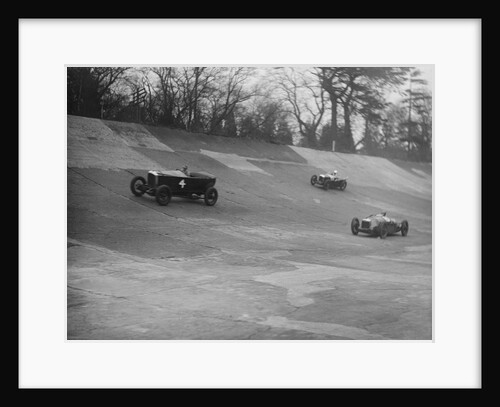 Vauxhall, Riley and Amilcar racing at a BARC meeting, Brooklands, Surrey, 1931 by Bill Brunell