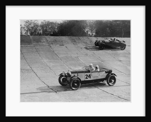 Lagonda and Alfa Romeo on the banking at the JCC Double Twelve Race, Brooklands, Surrey, 1929 by Bill Brunell